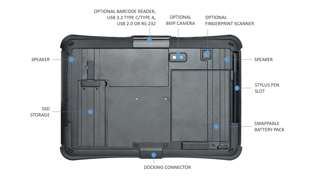 U11I-EX ATEX ipari tablet hátulnézeti képe U11I-EX ATEX ipari tablet hátulnézeti képe